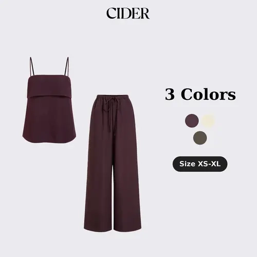 Cider 2-Piece Set Square Neck Oversized Light Cami Top & Mid Rise Wide Leg Trousers Set
