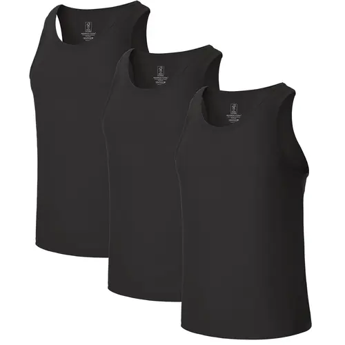 BAMBOO COOL Men's 3-Pack Plain Sleeveless Tank Vest Undershirts Tank Tops - Regular Fit, Stretchy Bamboo Fabric, Moisture-Wicking, Anti-Shrink, Lightweight, Breathable, Shape-Holding, Clean Casual Base Layer