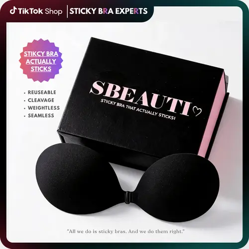SBEAUTI Sticky Bra Strapless Seamless Adhesive for Wedding Party Backless Dresses, Women's Reusable Push Up Silicone Cleavage Support, Derm-Tested Safe Summer Underwear