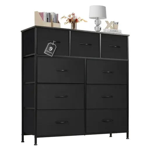 9 Drawers Dresser for Bedroom, Storage Drawers, Fabric Storage Tower  Chest of Drawers with Fabric Bins, Sturdy Metal Frame