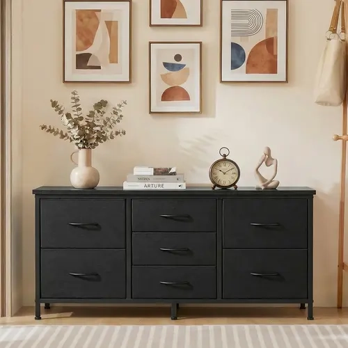 7-Drawer Fabric Dresser TV Stand with Wide Metal Frame, 47-in Entertainment Stand for Adults, Fits Most 43-55-in TVs, Indoor Bedroom Storage Cabinet
