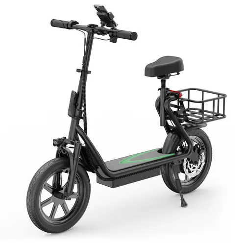 Adult 500W Folding Electric Scooter with Seat, 22MPH Speed, 20-27 Mi Range, 14-Inch Inflatable Tires, Dual Suspension, Adjustable Seat & Handlebars, Removable Basket, Commuter Mobility Scooter