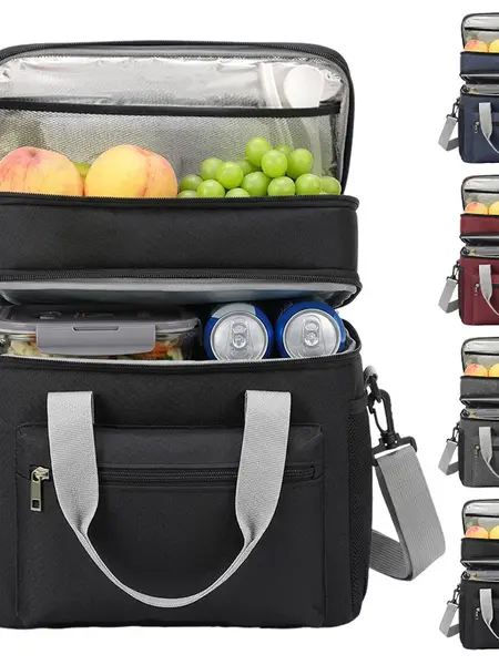 Leakproof Insulated Lunch Bag, Double Layer Cooler Tote with Shoulder Strap，Large Capacity Insulated Cooler Tote for Women & Men