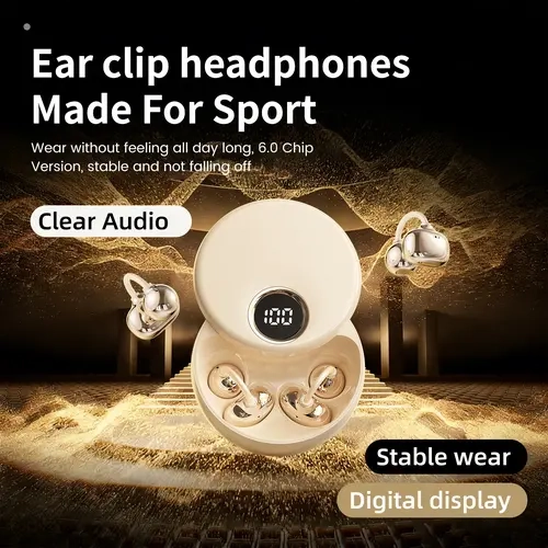 INSONIXN Open-Ear Clip Plastic Bluetooth 6.0 Headset - 45 Hz-50 kHz Hi-Fi Stereo Sound, Built-In Microphone, Ear Hook, Waterproof, 36H Playback, Cells, Sound Isolation, Type-C Charging, Comfortable for Women’s Workouts, Mobile/PC Compatible
