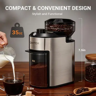 Qawtor Burr Coffee Grinder 4.0 with 28 Adjustable Grind Levels for Espresso, Pour Over, Drip Coffee, and French Press, Features a Precision Timer and Easy-to-Clean Grinding Chamber for Home Coffee Brewing summerwins
