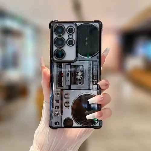 Retro Cassette Tape & Radio Pattern Protective Smartphone Casing for Samsung S26 Series (Plus, Ultra), Electroplated Frame, 4-Corner Anti-Drop Shockproof, Unisex Vintage Holiday Gift Accessory
