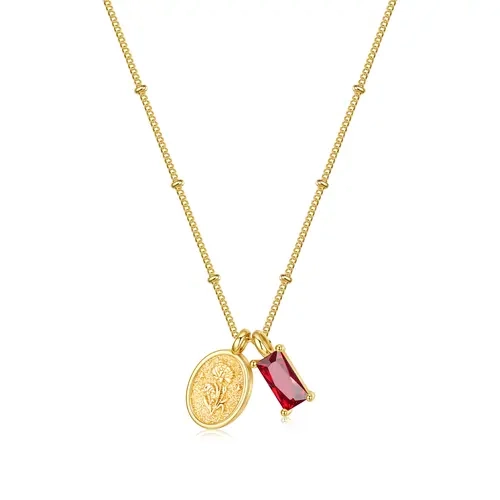 Turandoss Women's Personalized Birthstone & Birth Flower Pendant Necklace, 14K Gold Plated Dainty Floral Pendant Chain, 16in Chain with 2.5in Extender, Non Tarnish Tarnish Proof Jewelry, Birthday Ideas Accessory