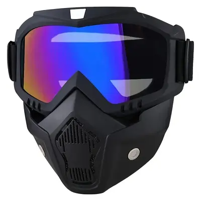 Skiing & Motocross Protective Goggles - Full-Face Design, Anti-Fog High-Definition Lenses, Detachable Adjustable Mask, Comfortable Sponge Pad, Plastic Construction, Motocross Goggles