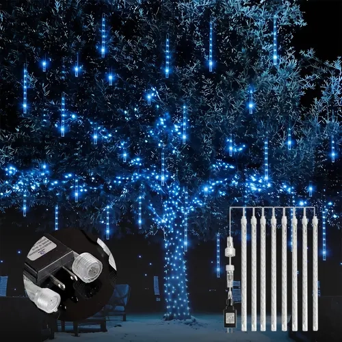 864-LED Meteor Shower Fairy Lights Plug-in Set, 11.8in Plastic 24-Tube Waterproof Outdoor Decorative Lights for Decoration, Restaurants, Xmas Tree