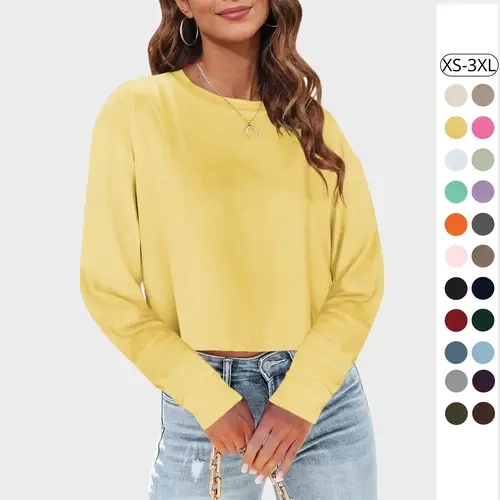 Tankaneo Womens Long Sleeve Crop Tops Loose Fit Fall Cropped Tshirt 2026 Crew Neck Casual Shirts