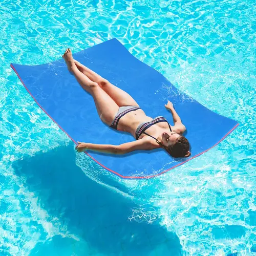 Outroad 6 ft Large Floating Water Pad Mat, 3-Layer XPE Foam Lily Pad with 3‑Layer Buoyancy, Roll-Up Floating Island for Outdoor Water Games, Beach Relaxing (Blue/Yellow), Water Games Outdoor