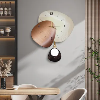 Homary 23.6" MDF Silent Analog Wall Clock - Abstract Geometric Hanging Clock, Creative Home Decor for Living Room, Bedroom Decorations, Requires Batteries