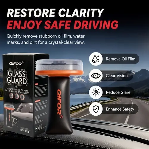 QIFOR Automotive Handheld 100g Oil Film Cream Degreaser - Portable Windshield Cleaner, Compact Window Decontamination Tool with Effortless Cleaning Solution, Fast Cleaning Action for Automotive Enthusiasts (Car Detailing Supplies)