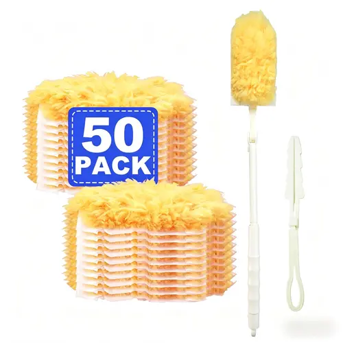 50-Pack Disposable Electrostatic Duster Replacement Heads, House Cleaning Tools with High-Tenacity Synthetic Fibers, 5x Absorbent, Adjustable Bendable for Hard-to-Reach Areas, Efficient Daily Home Cleaning Supply