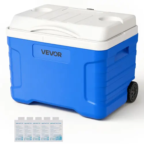 VEVOR 21QT Large Capacity Rolling Cooler with Wheels, 30mm PE+PP Insulation, Leak-Resistant PP Liner, Ultra-Light, Handle, 48-Hour Ice Retention, for Camping, Road Trips, Shopping, Large Capacity Storage, Camp Kitchen Coolers & Cool Bags