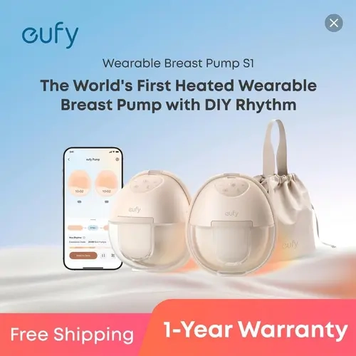 eufy S1 Heated Wearable Breast Pump - Slim, Heating, Food-Safe, Hands-Free In-Bra Pump with Industry-Leading HeatFlow Tech, App-Controlled OptiRhythm, Hospital-Grade Suction, Leakproof, Ultra-Quiet (Baby & Maternity Nursing & Feeding Accessory)