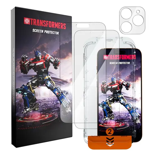 TRANSFORMERS 2 Pack Bubble-Free Tempered Glass Screen Guard, High Definition Shatterproof Anti-Scratch Aftermarket Phone Protector With Auto Alignment & Electroplated Oleophobic Layer