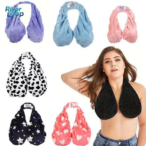 1 Pack Convenient Water Absorbing And Breathable Towel Bra Suitable for Beach, Sports, Indoor Daily Wear And Feeding, Towel Hanging Neck, Chest Wrapping, Neck Strapless, Double-sided Plush Super Soft And Warm, Suitable for Beautiful Women