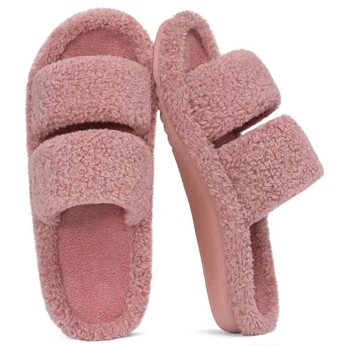 KIDMI Women's Fuzzy Open-Toe Slippers – Stylish Classic Slides with Soft Memory Foam, Non-Slip Rubber Sole, Perfect Cozy Footwear ,Girl Fur Flipflop Walking Shoes Fluffy Modern Sleeper Slip On Clog, Gifts for Mom, Mother's Day Gift