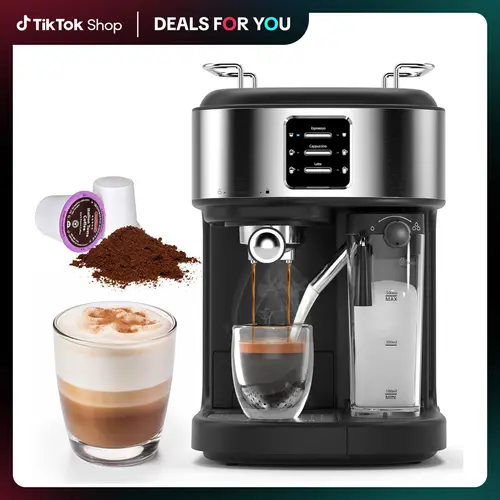 COWSAR 3-in-1 Semi-Automatic Espresso Coffee Maker Machine - 20Bar Compact 12.4" Powerful Model with Dual Heating System, Automatic Milk Frothing, Capsule Compatibility, Standard Plug, Multi Settings, Crema Hit for At Home Espresso, Daily Use 3-in-1 Brews