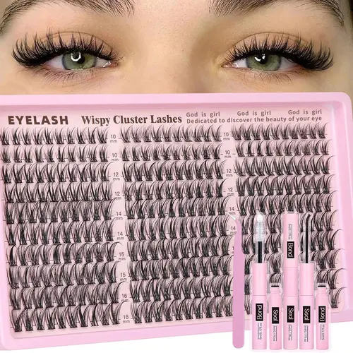 Wispy Natural Lash Cluster Kit - 300 Pcs DIY Eyelash Extension Kit with 10-16mm C Curl Individual Lashes, Back to School Beauty Makeup Tool
