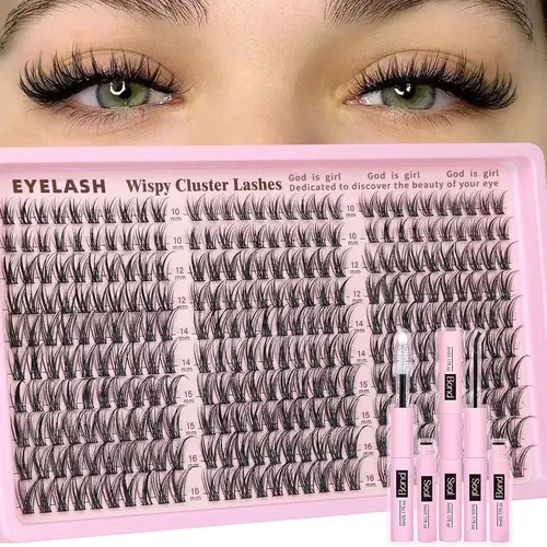 300pcs Waterproof Wispy Lash Clusters Kit - 10-16mm C Curl Individual Cosmetic Eyelash Extensions, DIY Clusters Lashes Makeup Tool for Back to School Soho Chic