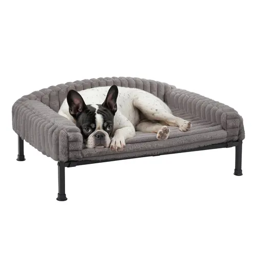 Veehoo Elevated Ortho Dog Bed with Bolster Neck Support Pillow, Plush Top Cozy Solid Cot, Washable Cover, Low 5.9" Climb, Non-Slip Feet, Joint Relief Pad, Calming Relaxation, Small Dogs, Indoor/Patio Use