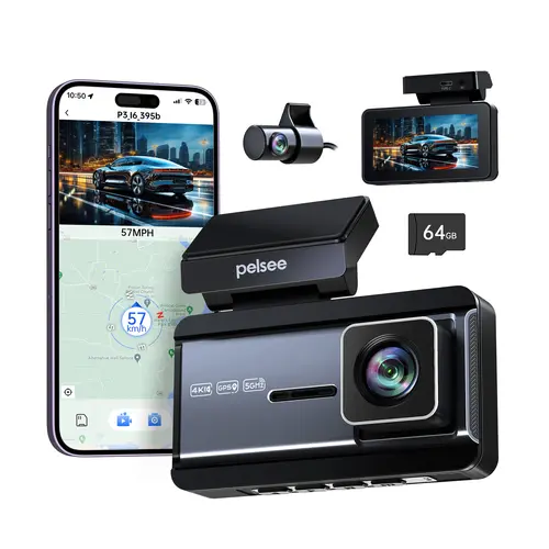 Pelsee P3 Model 4K Dual Dash Cam Car Recorder Car Accessories, 4K Front (170° Coverage) & 1080P Rear Lenses, 1.6 lb, Wi-Fi, GPS, ADAS, BSD, LCA, APP & Voice Control (Voice Start/Stop), Night Vision, 24H Parking Mode, Smart Driving Tech Device