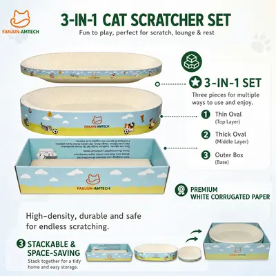 【DealsForYouDays】 Heavy Duty Cat Scratcher Lounge, 3-in-1 Stackable Large Cat Scratching Bed, Premium High-Density Durable Corrugated Paper, Safe & Long-Lasting Cat Furniture Set cool cat stuff cat stuff for indoor,summerwins