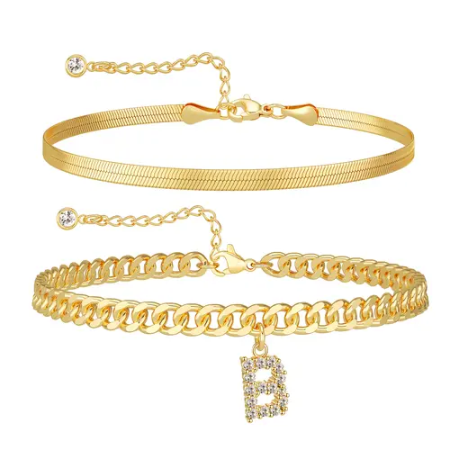 Dearmay Women's 14K Gold-Plated Initial Anklets Set, Adjustable Waterproof Ankle Bracelets with Letter Pendants, Stackable Personalized Costume Jewelry, Summer Beach Accessories, Gifts for Girlfriend, Girlfriend Gifts