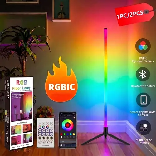1 Pack/2 Pack RGB Smart LED Floor Lamp, USB-Powered Minimalist Corner Led Lights, 16M Colors, 360° Color Wash, Music Sync, App & Remote Control, Quick Setup Instant Glow for Bedroom Decor Gaming Setup