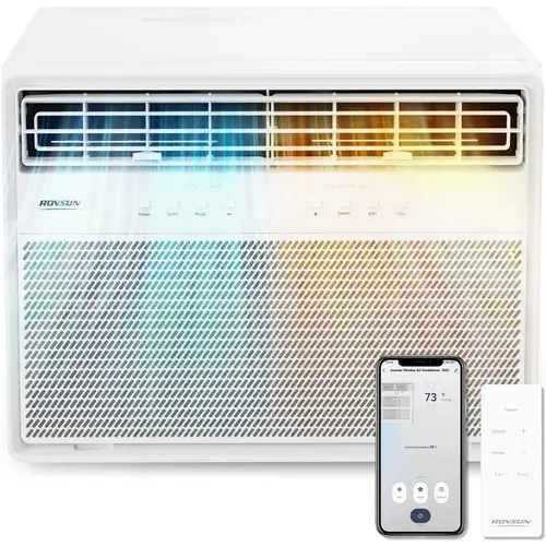 ROVSUN Inverter Window Air Conditioner - 8000/12000 BTU, 110V/60Hz Cool & Heat Unit, 115V Standard Plug, Auto Function, WiFi, Remote & App Control, Ultra Quiet, Easy Install Kit, Works with Alexa/Google Assistant, Residential Use