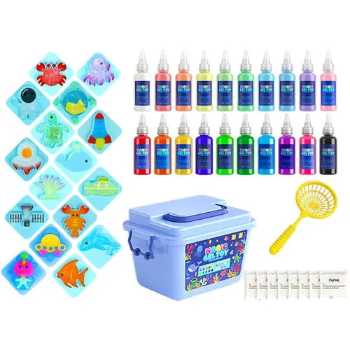 Kids' Aqua Water Gel Craft Kit - Gel Slime Craft Kits for Creative Play, DIY Squishy Maker Toy with 16 Animal Shapes, 20 Colors, Glitter, DIY Squishy Molds for Mix & Mold Fun, Sensory Gift Ages 4-8