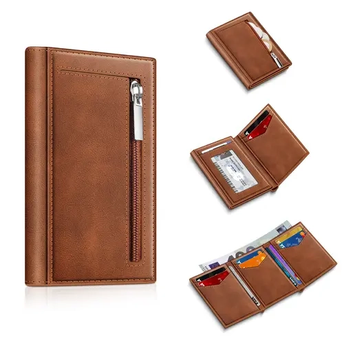 Men's Slim Anti-Rfid Wallet, Elegant Compact Design, Transparent ID Window, Mini Size Wallet for Men, Stylish and Practical