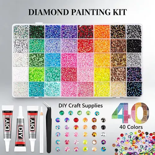 40 Colors Nail Art Rhinestones Kit with Glue & Tweezers, Flatback Rhinestones Beads, DIY Bedazzling Rhinestones for DIY Crafts, Makeup, Clothing Decoration and Resin Crafts
