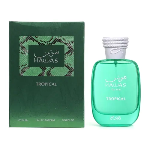 Rasasi Hawas Tropical Eau de Parfum for Men, 3.4oz/100ml Single Item, Featuring Tonka Musk Warmth & Tropical Escape Fragrance Notes