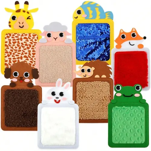 8pcs Animal Texture Plush Color Recognition Touch Sensory Mats for Toddlers, Fidget-Friendly Sensory Playset, Calm Corner Educational Tactile Toys, Classroom Activity Play Mat, Playful Learning Gift
