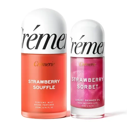 Cremerie Strawberry Shortcake Glow Duo | Strawberry Soufflé Perfume Mist + Strawberry Sorbet Shimmer Body Oil | Dewy & Luminous Skin