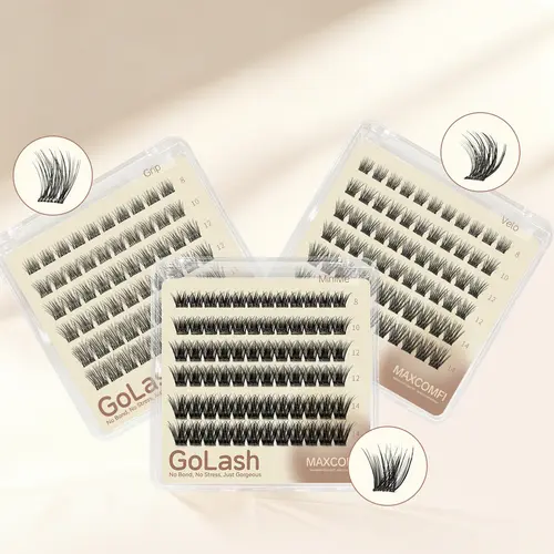 MAXCOMFI Pre-Made Eyelash Cluster Bundle - Self-Adhesive, Pre-Cut DIY Extensions for Busy Adults, Travel-Size Portable Pack for On-the-Go Touch-Ups (Portable False Eyelashes & Adhesives)