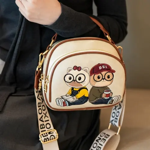 Fashion Cartoon Print Handbag, Versatile Lightweight Chic Crossbody Bag, Fashionable Crossbody Bag, Fashionable Patterned Bag, Casual Cute Small Round Purse, Cute Shoulder Bags, Perfect for Everyday Use
