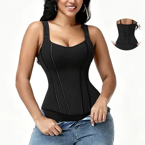 JOSHINE SHAPER Women's Waist-Shaping Bodysuit with Side Zipper Design, Adjustable Cross-Strap Back, Shaping Vest for Tummy Control and Bust Support Waist Training Corset Minimalist Basic