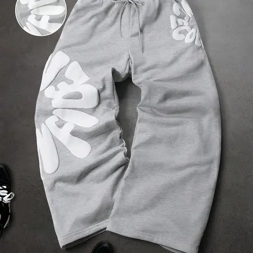 Men's Letter Print Drawstring Waist Casual Sports Pants, Comfortable and Stylish Athletic Wear, Loose Sweatpants with Layered Waist, Sportswear, Knitted Sports Pants, Sweatpants Loose Fit