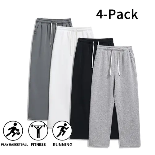 4‑Pack Men’s Straight‑Leg Sweatpants, Elastic Drawstring Waist, Loose Fit Athletic Pants for Basketball, Fitness, Running, and Everyday Casual Wear