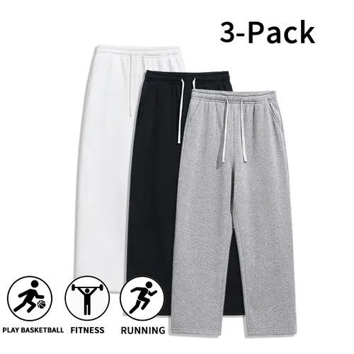 Men’s 3-pack durable sports pants, wrinkle-resistant, loose wide-leg design suitable for all seasons, ideal for fitness and everyday wear (single-piece option available).
