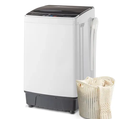 ZOKOP XQB82-6C08 110V 60Hz Top-Load Full-Automatic Washing Machine - 17.6lb Portable Compact for Small Spaces, Drain Pump, 10 Wash Programs, 8 Water Levels, LED Display, 1-Button Setup, Spin Dry, Black (Portable/Programmable/Spin Dry 110V 60Hz Ready)