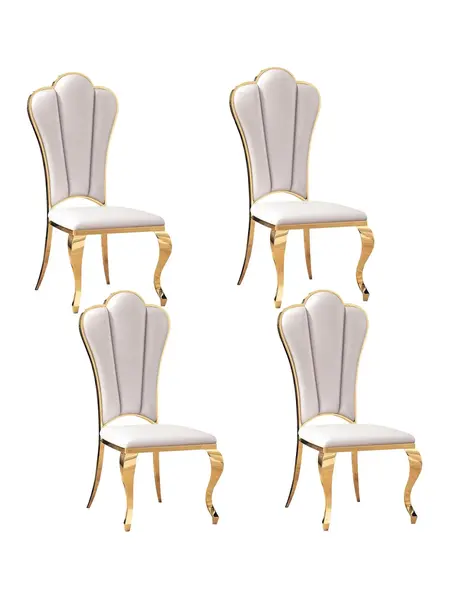 PU Leather Dining Chairs Set of 2/4/6, White Upholstered High Back Kitchen Chairs with Gold Stainless Steel Legs,Modern Upholstered High-end Chair,Modern Armless Dining Room Chairs For Kitchen and Dining Room dinning chair summergarden