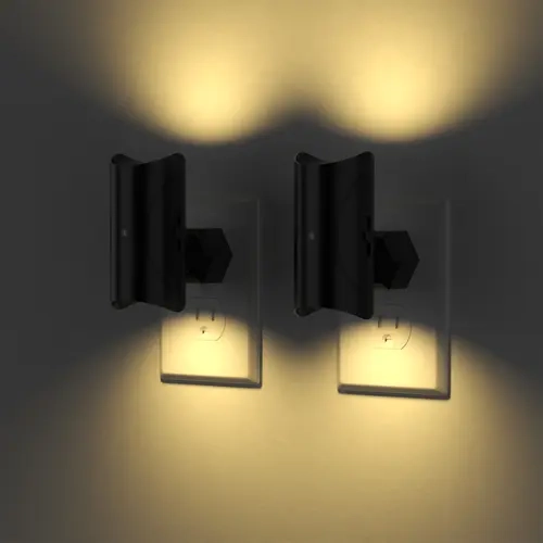 LED Night Light Plug in, Modern Night Lights Plug into Wall, Dusk to Dawn Sensor, Soft White 3000K, Adjustable Brightness, Dimmable Night Lights for Hallway Bedroom Stairway, 2 Pack