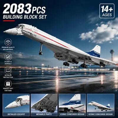 2083 Piece Concorde Plane Building Block Set, Building Blocks Model, Adult and Child Toy Gift, Educational Puzzle for Boys and Girls, Birthday Present