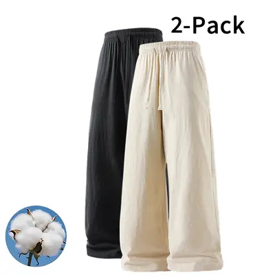 3-Pack Ultra-Soft Linen Cotton Pants - Loose Fit, Non-Sheer Pants for Everyday Wear & Work