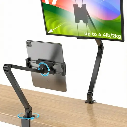 Cooper Cases FlexArm Dual-Arm Metal Desk Clamp Mount - Adjustable Multi-Functional Stand for Cell Phone Mounts, Smartphones, Mobile Devices, Tablets, Monitors & 17in Electronics